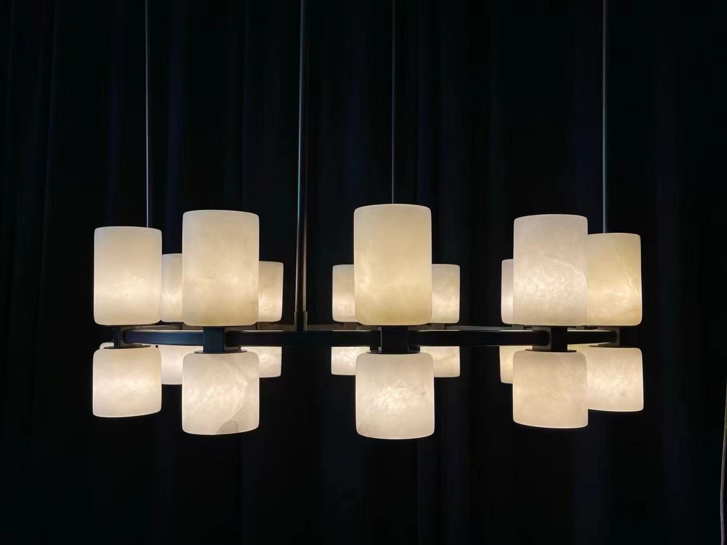 Multi-shade illuminated chandelier in the workshop